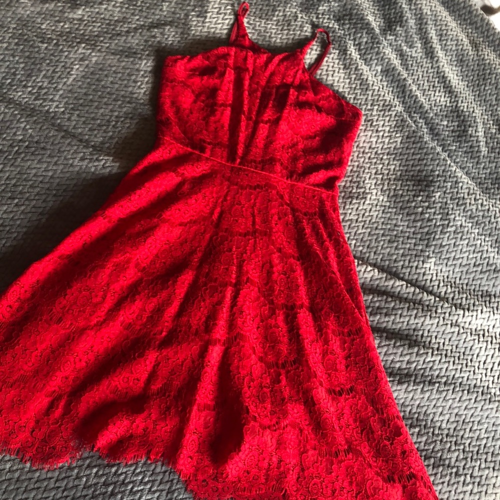 High neck lace skater dress